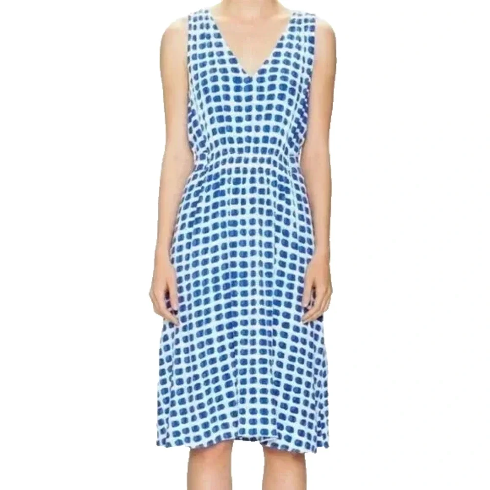 Kate Spade Island Stamp Tie Waist Sleeveless Dress Breath Of Fresh Air V Neck XS
